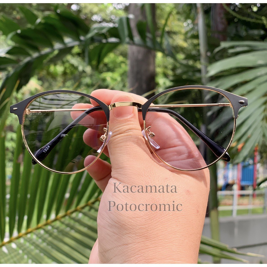 2IN1 KACAMATA PHOTOCROMIC RETRO F1920 OVAL TITANIUM WANITA PRIA FRAME OPTIK VINTAGE FASHION STYLE,MINUS/CYL