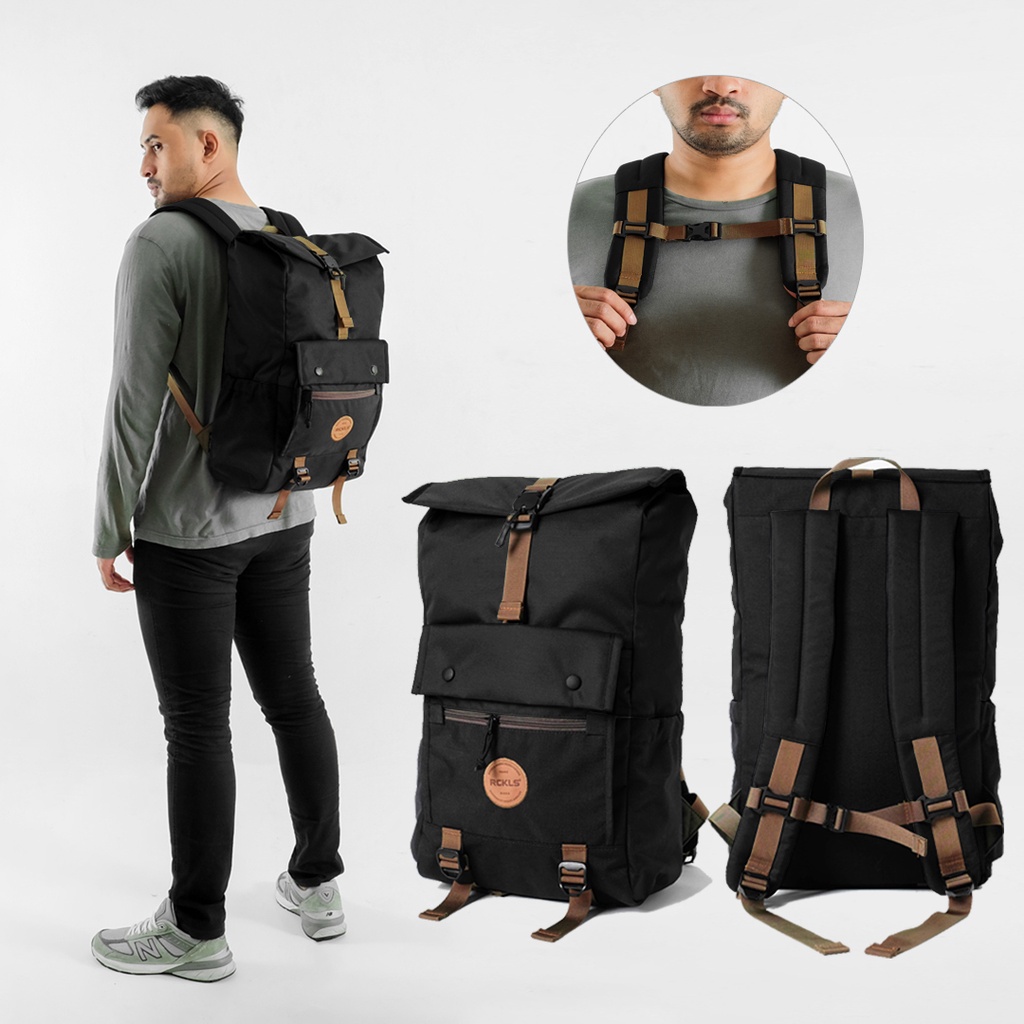 RCKLS. Tas Backpack Ransel Cordura Black Brown I Unisex