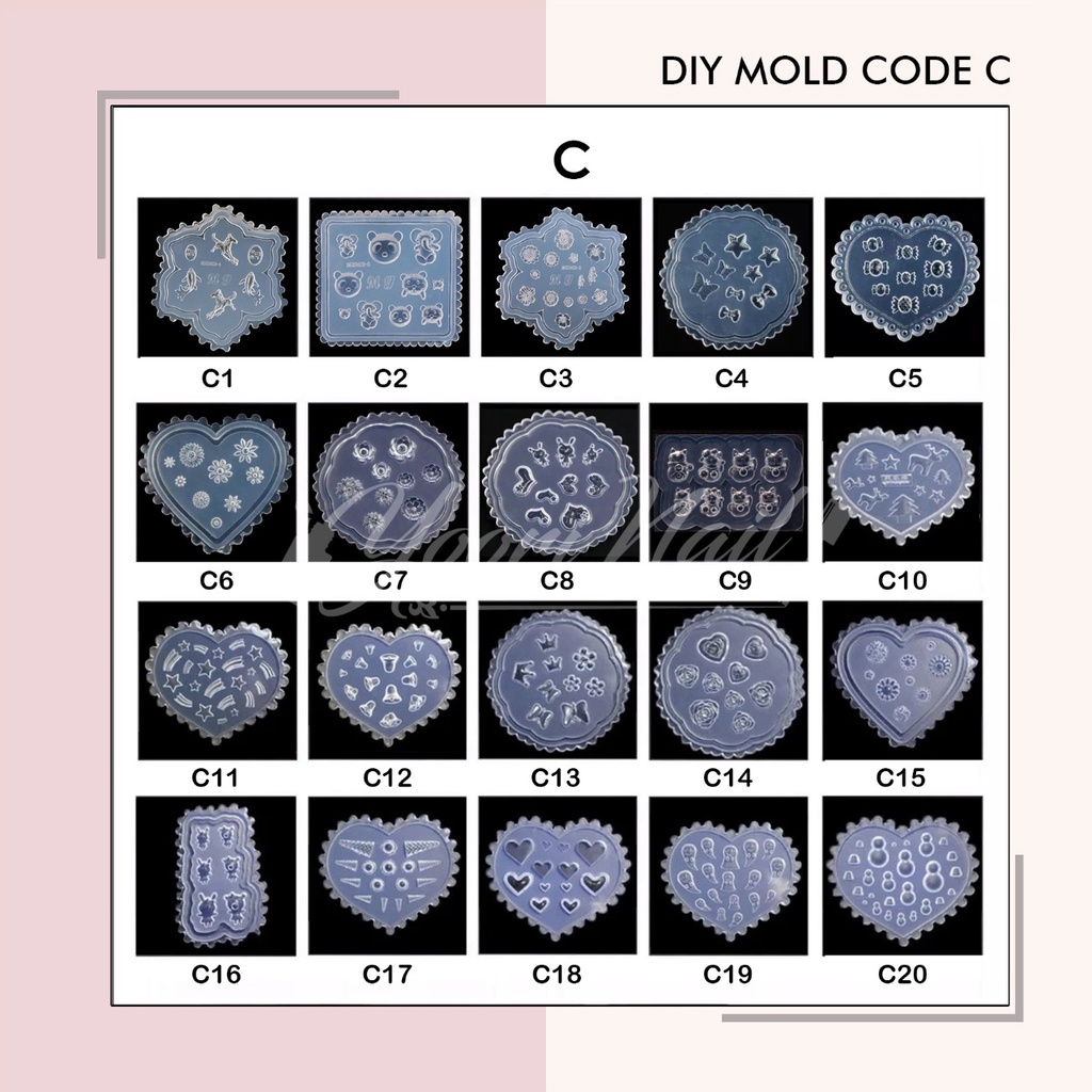 DIY MOLD 3d (A) nail art cetakan silicone gel acrylic mold hati crown kerang heart flower mix shaped