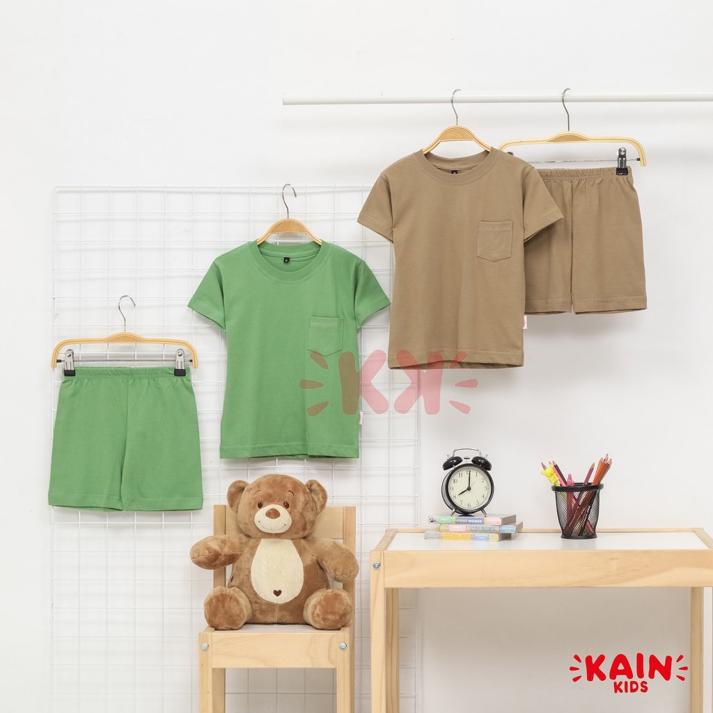 KainKids Setelan Kaos Polos Anak &amp; Celana Pendek 1-7Y | Set Pocket Tee Short Pants PK SPC01