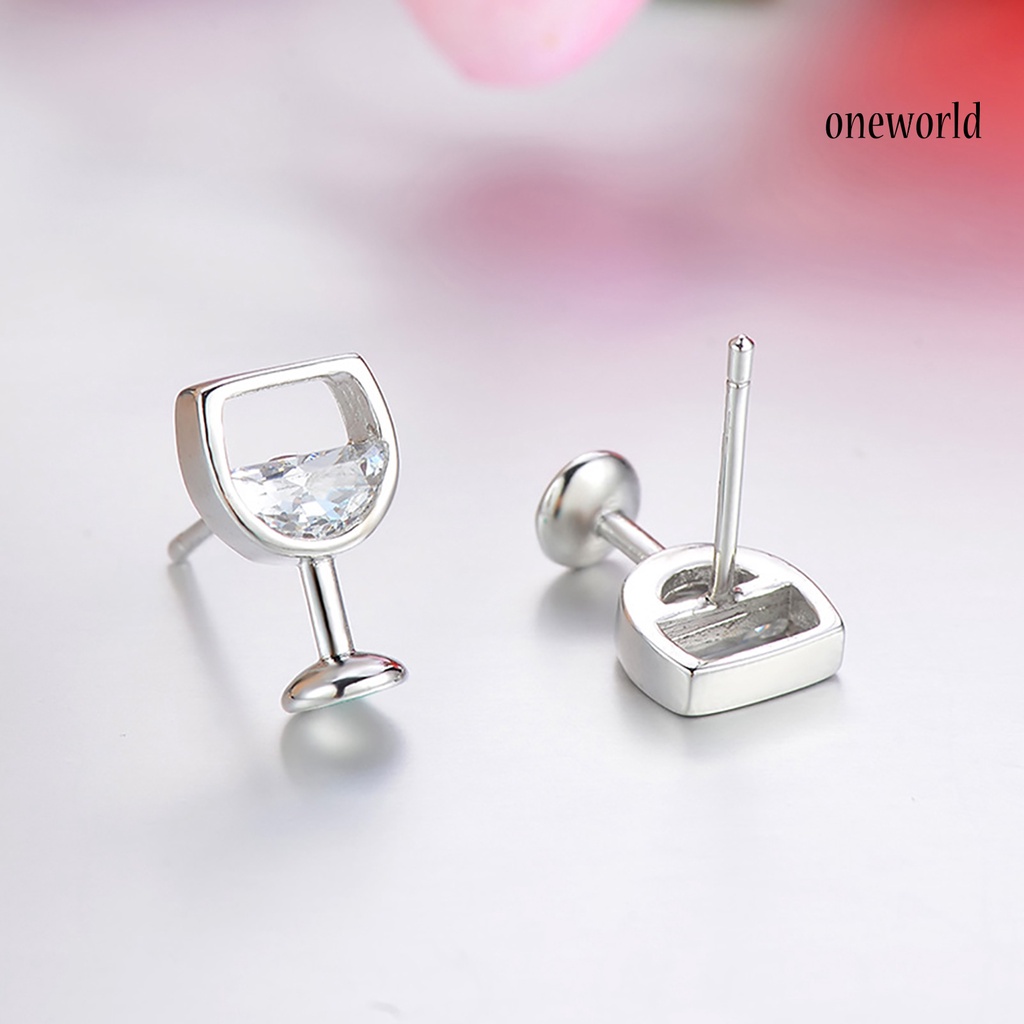 OW@ 1 Pair Women Earrings Craft Workmanship Jewelry Gift Anti-rust Women Cubic Zirconia Ear Studs for Dating