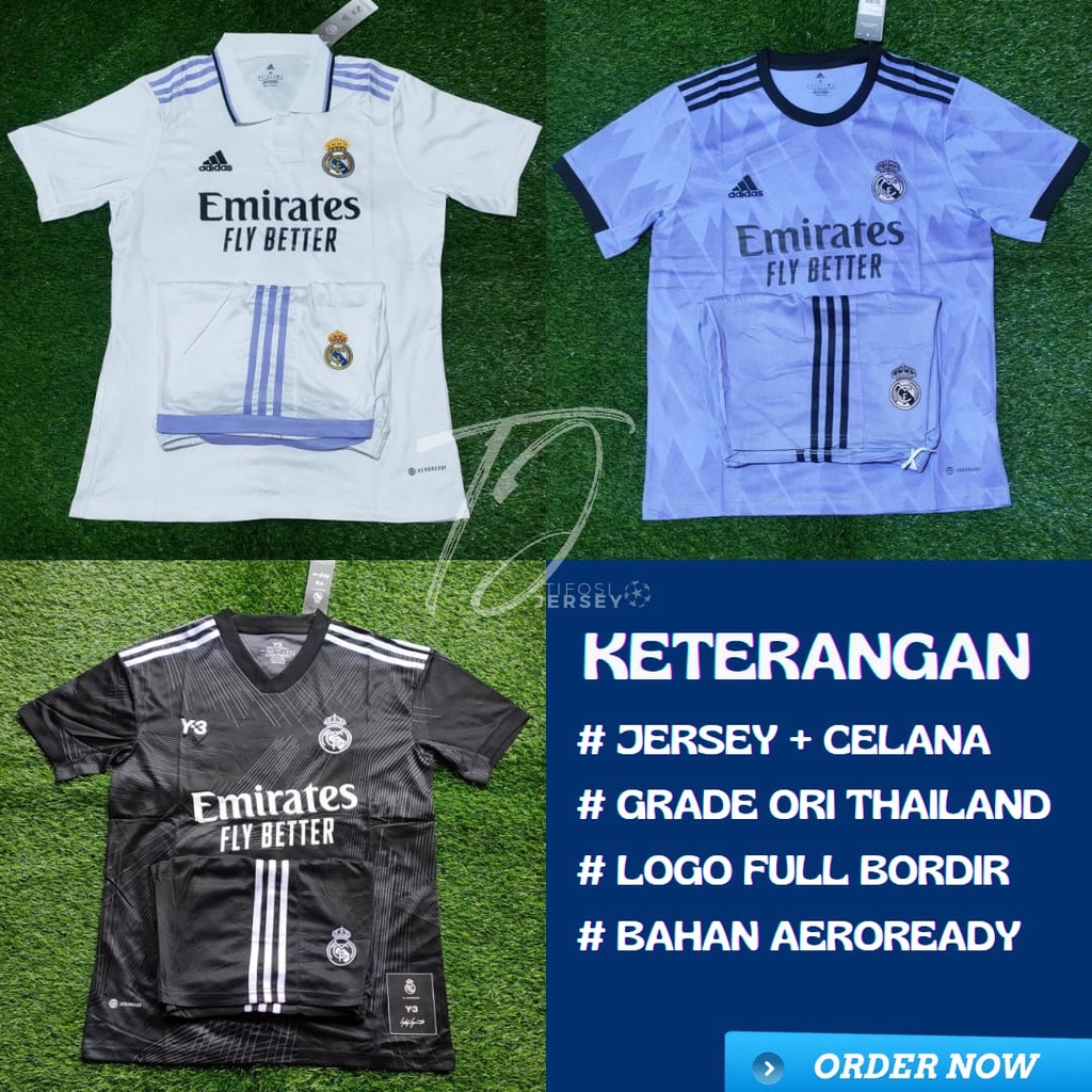 Setelan Jersey Real Madrid Home Away 3rd 2022 2023 Baju Sepak Bola Grade Ori Madrid Fullset