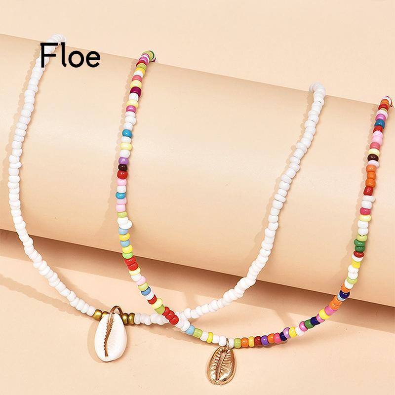 Fl 2PCS / Set Kalung Rantai Fashion Gaya Bohemia Aksen Manik-Manik Warna-Warni Untuk Wanita / Musim Panas