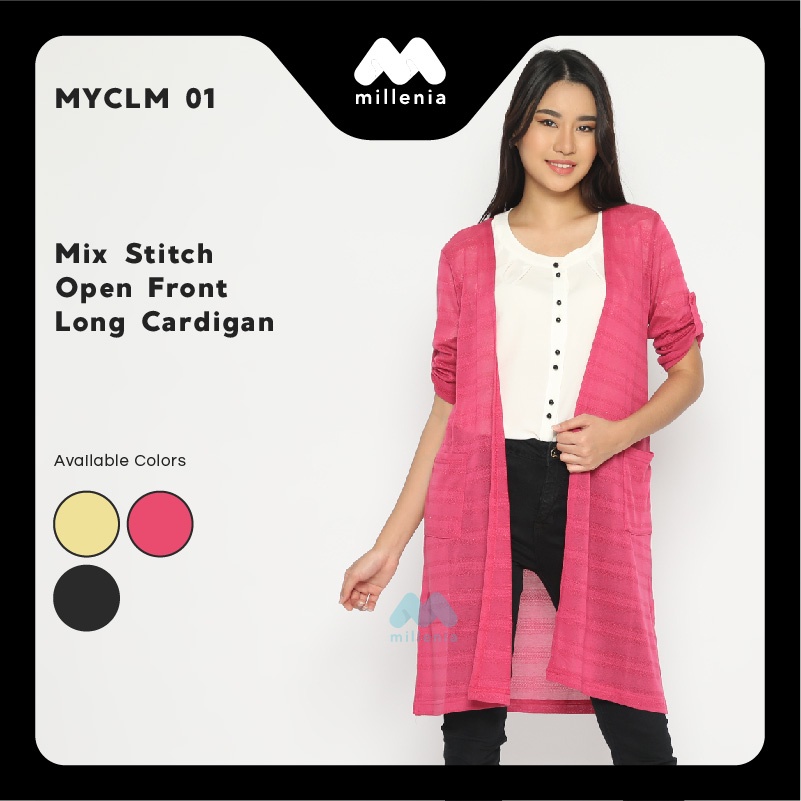 Millenia Mara Stitch Open Front Long Layer Knit Cardigan (MYCLM 01)
