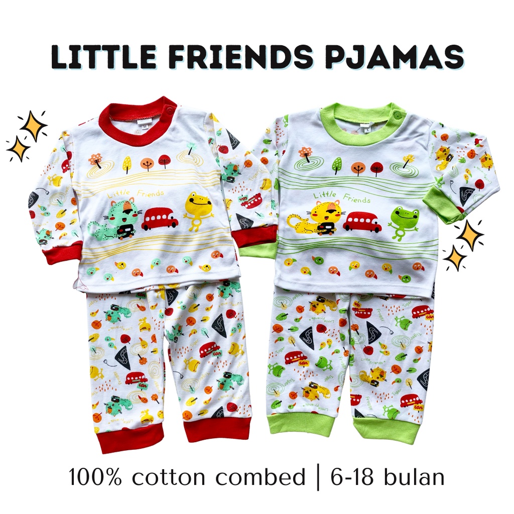 piyama baju tidur lengan panjang celana panjang anak 12 18-24 bulan unisex LITTLE FRIENDS laki laki