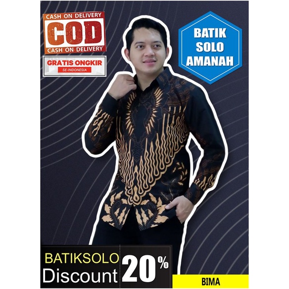 BIMA KEMEJA BATIK SOLO PRIA LENGAN PANJANG FULL FURING ATASAN BAJU PREMIUM MODERN BATIK INDONESIA WU