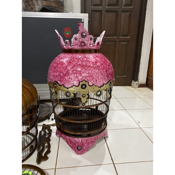Sangkar Perkutut Mahkota Marmer Merah jeruji fiber