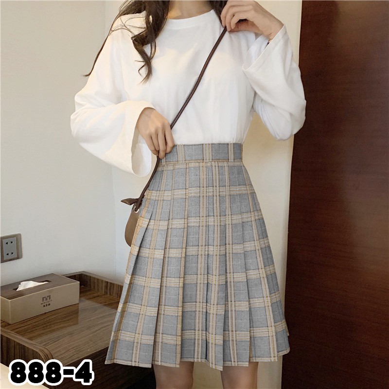 KARAKOREA 888 Tartan Midi Tennis Skirt/Korean Pleated Skirt/Rok Midi/Rok Tartan/Rok Autumn/Rok Korea Skirt/Rok tennis