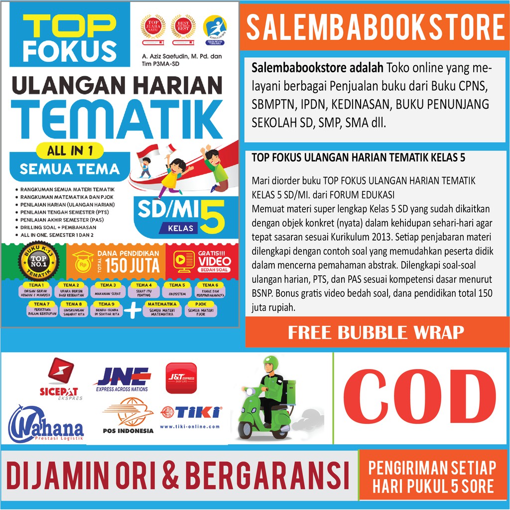 BUKU TOP FOKUS ULANGAN HARIAN TEMATIK ALL IN 1 SEMUA TEMA KELAS 5 SD