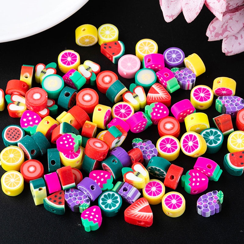 20pcs Manik-Manik Spacer Polymer Clay Bentuk Buah Warna Campur Ukuran 10mm