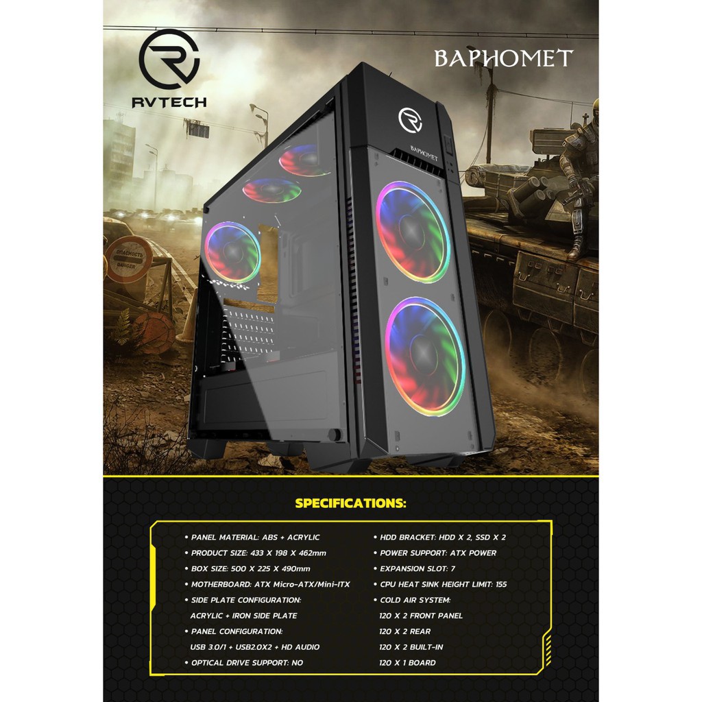 RVTECH Type BAPHOMET with 2 RGB FAN at front Casing Gaming