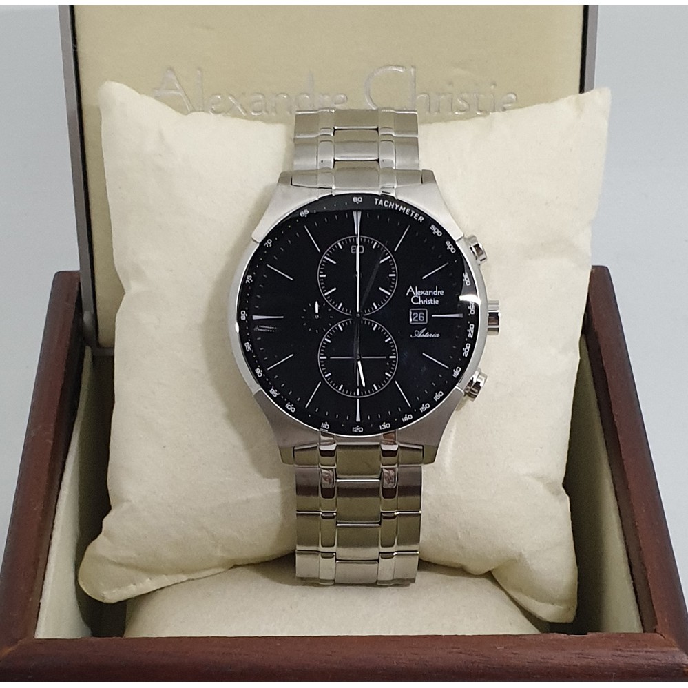 Alexandre Christie Ac6467 Silver Black Jam Tangan Pria Original