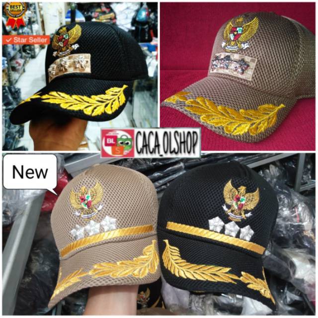 Topi Camat Hitam Khaki Jaring Dobel Mess