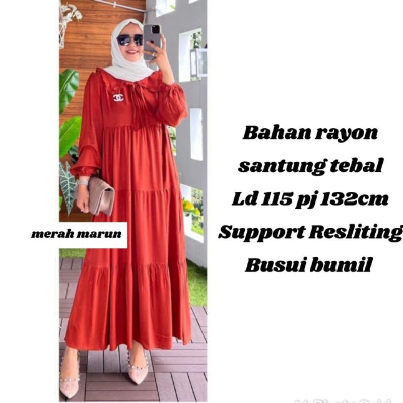 Rachel Midi Dress Busui Friendly // Gamis Wanita Terbaru Kekinian // Fashion Muslim // Bahan Katun Rayon