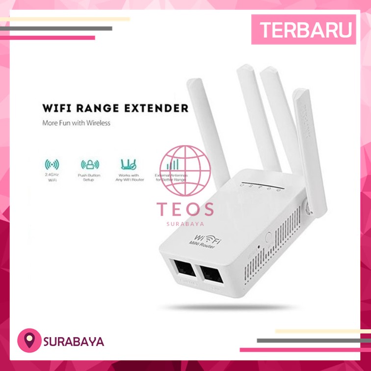 Terbaik Repeater 300mbps 4 Antena Router Wifi Wireless Extender Penguat Sinyal TEOS