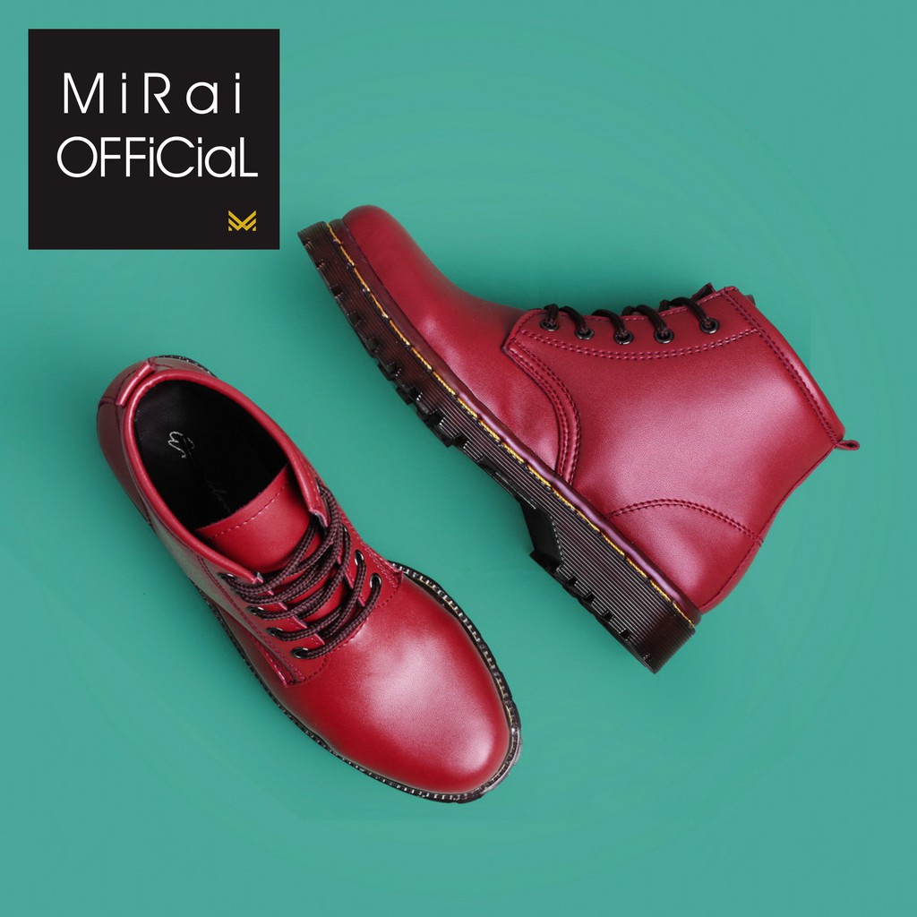 Sepatu Boots Wanita Korean Style Model Docmart Boot Oxford Casual Anti Slip Merah