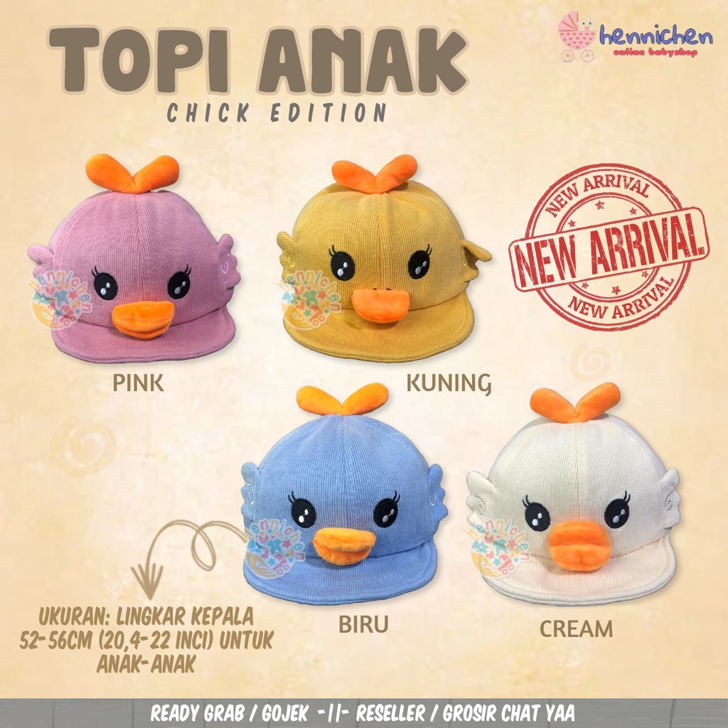 TOPI ANAK MOTIF CHICK EDITON TOPI 3D ANAK MOTIF AYAM LUCU UNISEX