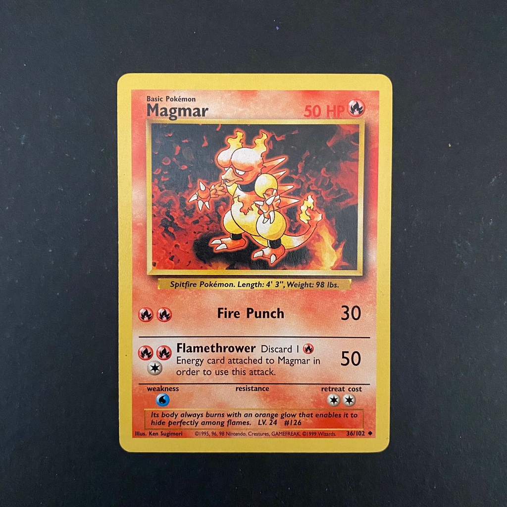 Original 1999 Pokemon Card - Magmar - Uncommon 36-102