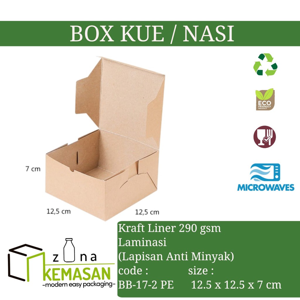 

KEMASAN BOX DUS KARDUS KOTAK MAKANAN NASI ROTI KUE SNACK 12,5x12,5x7 cm KRAFT 290 gsm LAMINASI