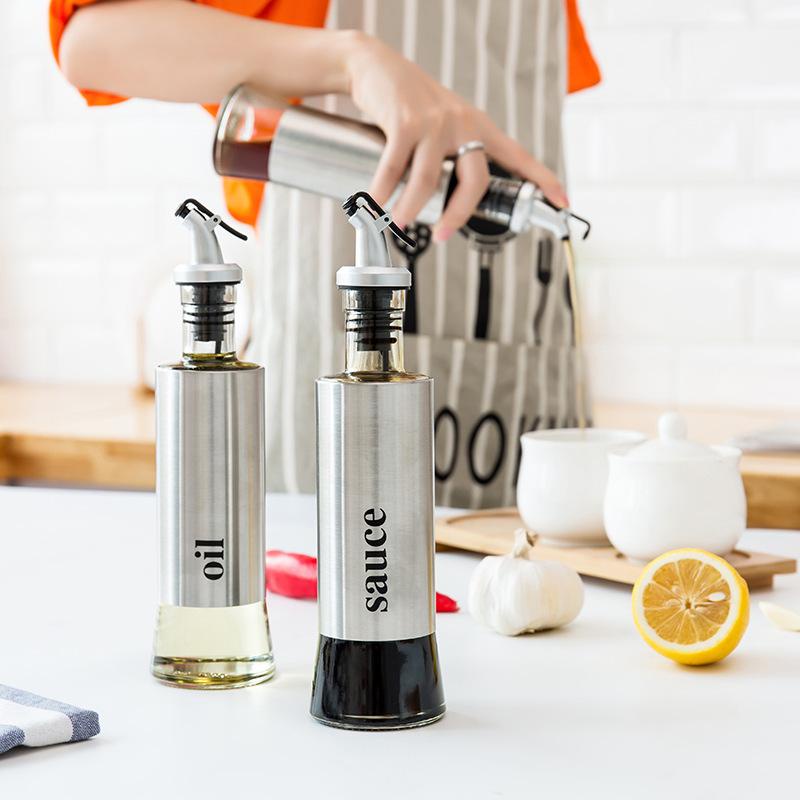 (BOW) Botol Minyak Kaca Stainless Steel Anti Tumpah dengan Tutup Stopper