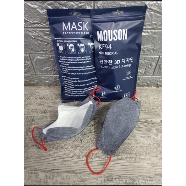 MASKER 4PLY KF94 MOUSON / EARLOOP KF 94 PUTIH ABU JEANS TERMURAH