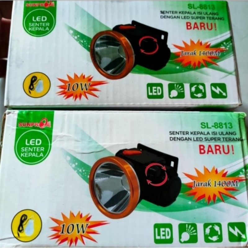 Senter Kepala Sunpro SL 8813 Cahaya kuning 10 Watt. Bonus Lampu