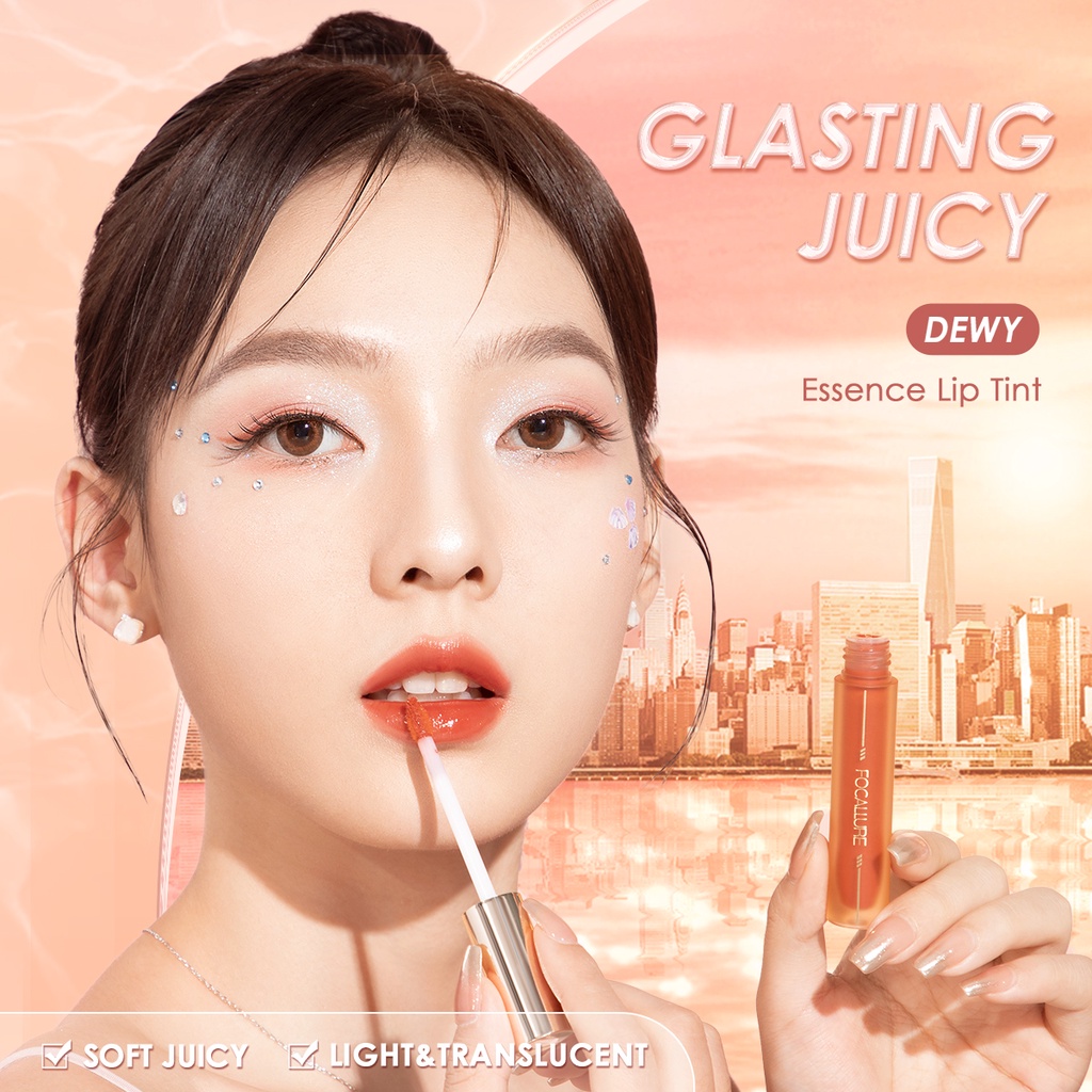 FOCALLURE Jelly Lip Gloss Lip Tint Long-lasting Lip Care Watery Non-sticky Plumpy Juicy Dewy Essence Lipstick Makeup FA279