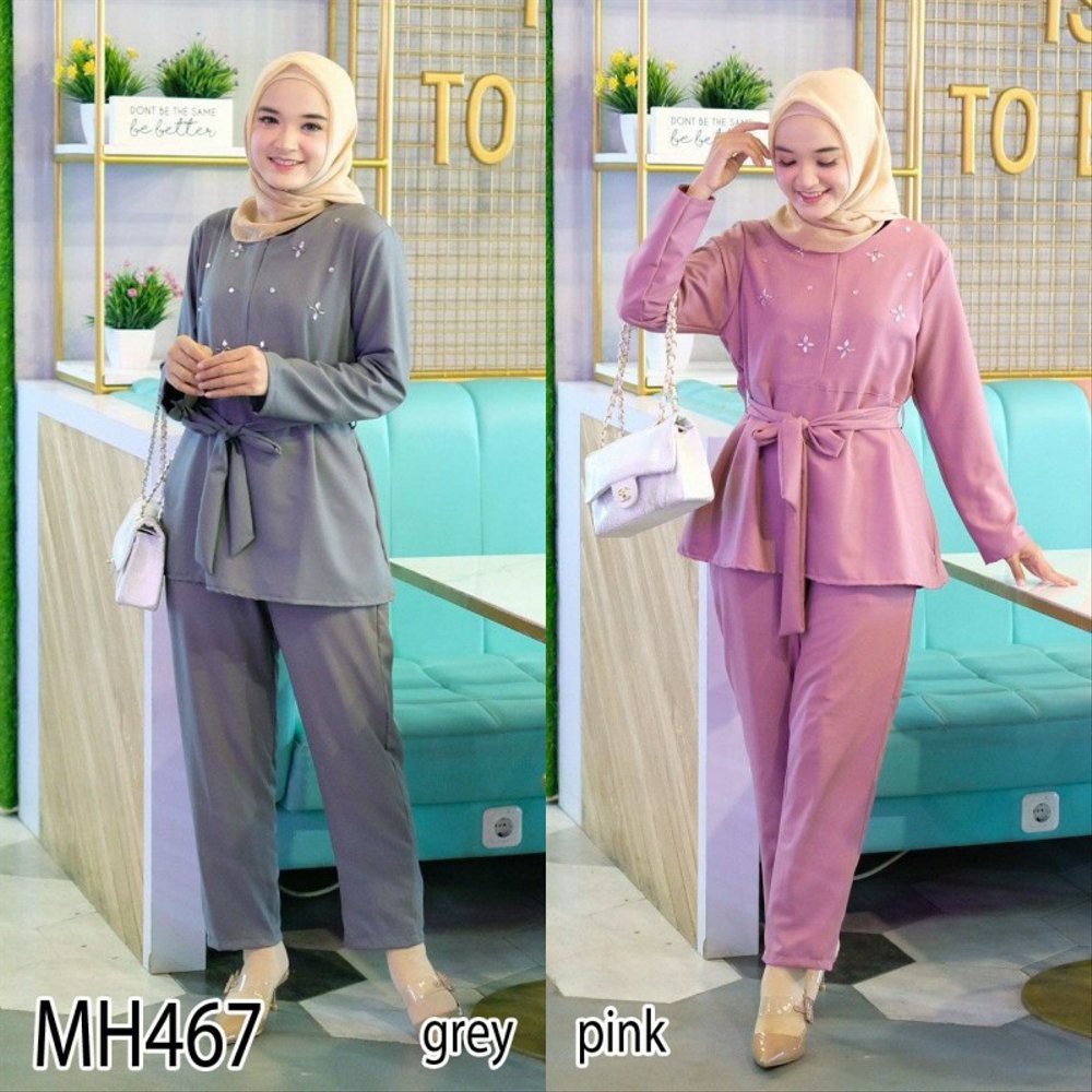 SET467 BAJU SETELAN CELANA WANITA MUSLIM PANJANG POLOS