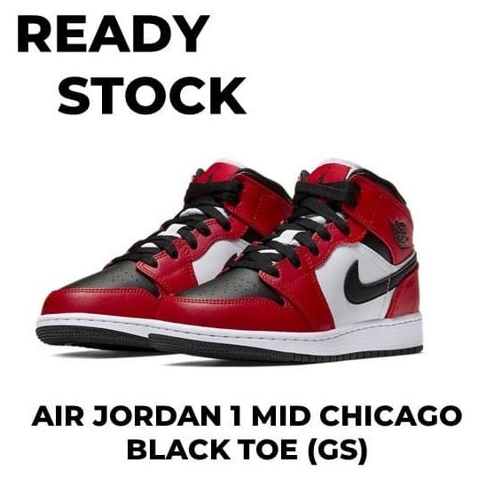 Air Jordan 1 Mid Chicago Black Toe (GS) Termurah