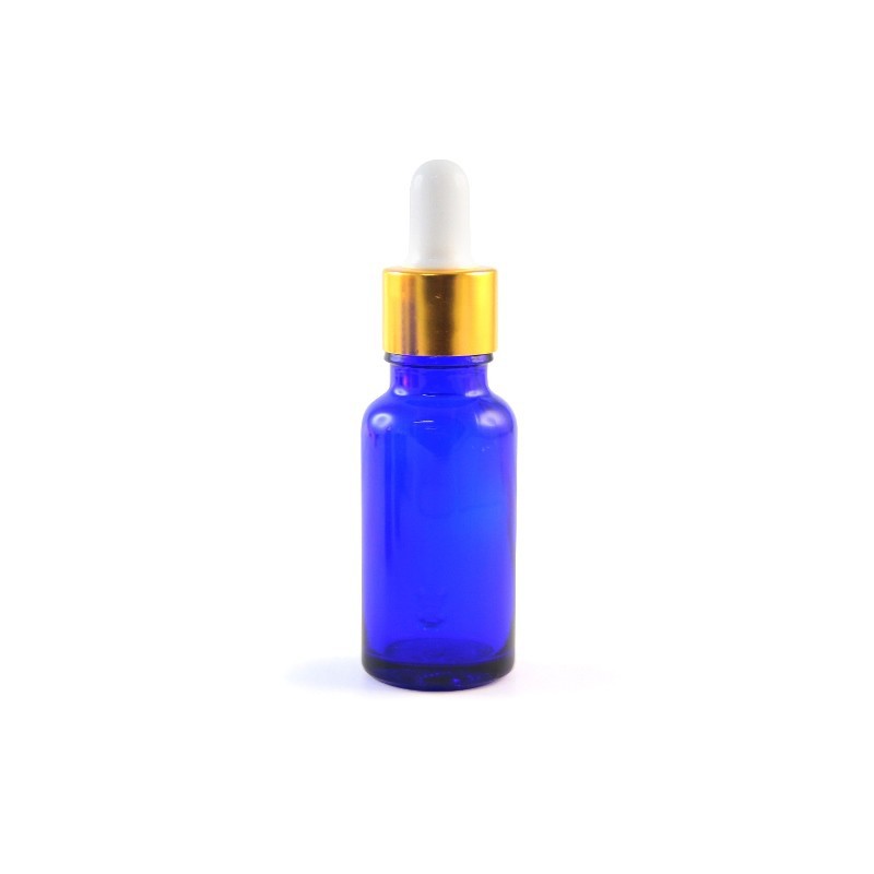 OBRAL BOTOL KACA PIPET 20 ML BIRU MENGKILAP - RING GOLD KARET PUTIH - BOTOL KECANTIKAN SERBAGUNA