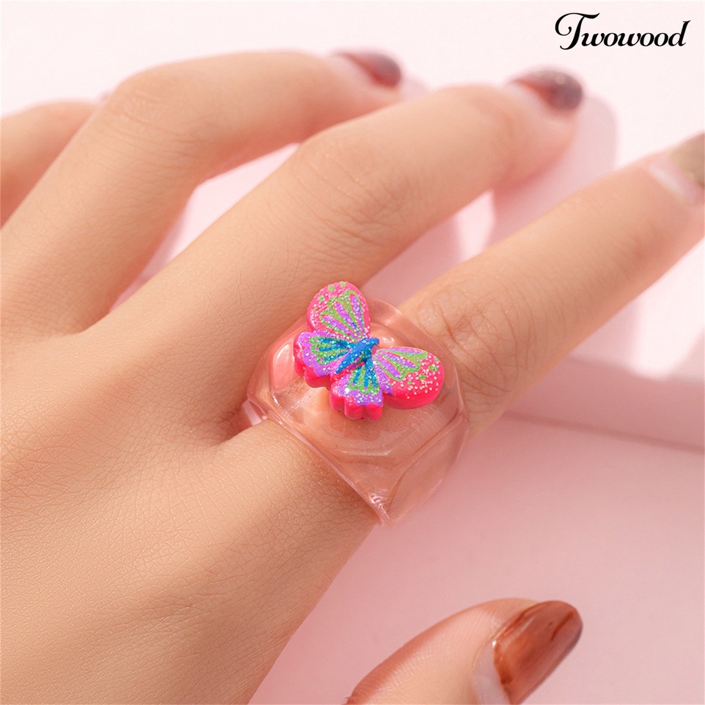 Cincin Model Lebar Bahan Resin Warna-Warni Untuk Anak Perempuan