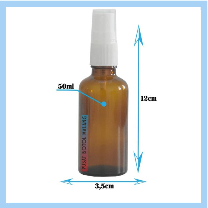 Botol Kaca 50Ml Tutup Spray Putih Body Coklat Tebal
