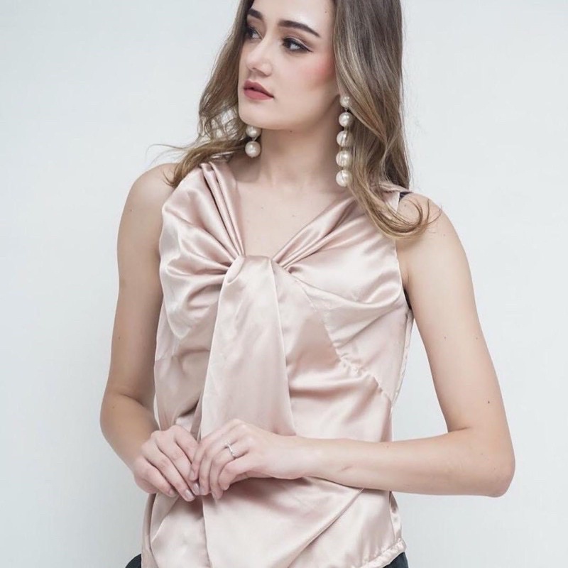 Ruby Top - Grey, Nude, Navy - Privileged Collection - Atasan Satin Blouse