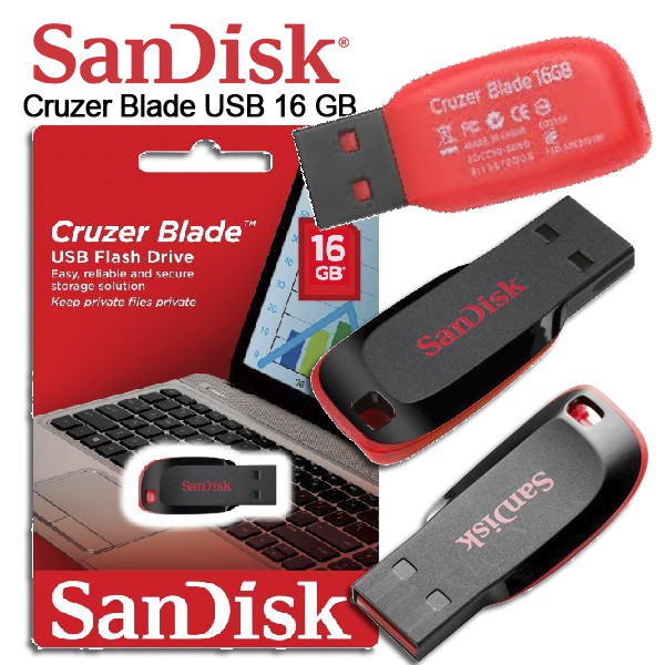 (ORI 100%) Flashdisk SANDISK 16GB Cruzer Blade CZ50 - GARANSI RESMI