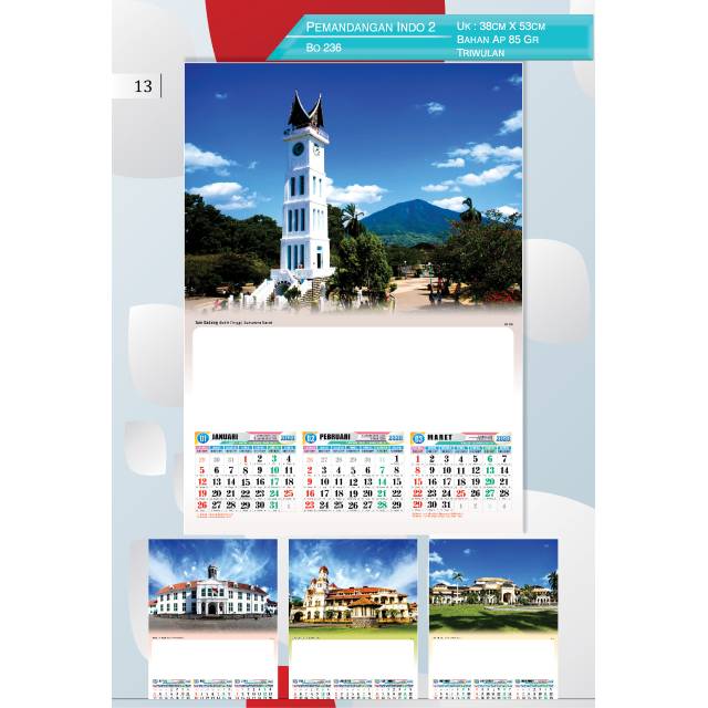 Kalender dinding Triwulan Pemandangan Indonesia th 2020