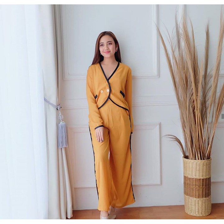 PAKAIAN WANITA | LEMINA | SET | FASHION WANITA | SETELAN WANITA | MUSTARD | CEWEK | OVERALL