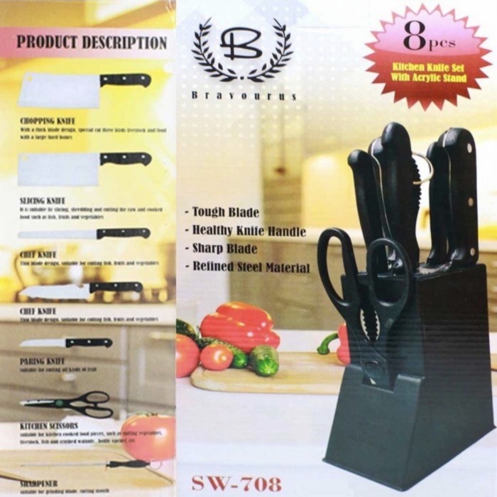 SW-708 Pisau Gunting Set Cheff Dapur PREMIUM 8in1+Asahan FREE TALENAN