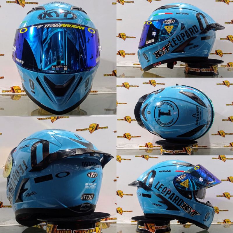 Helm kyt falcon black doff paket ganteng costum Red BuLL-SKY BLU/LEOPARD/BLUE