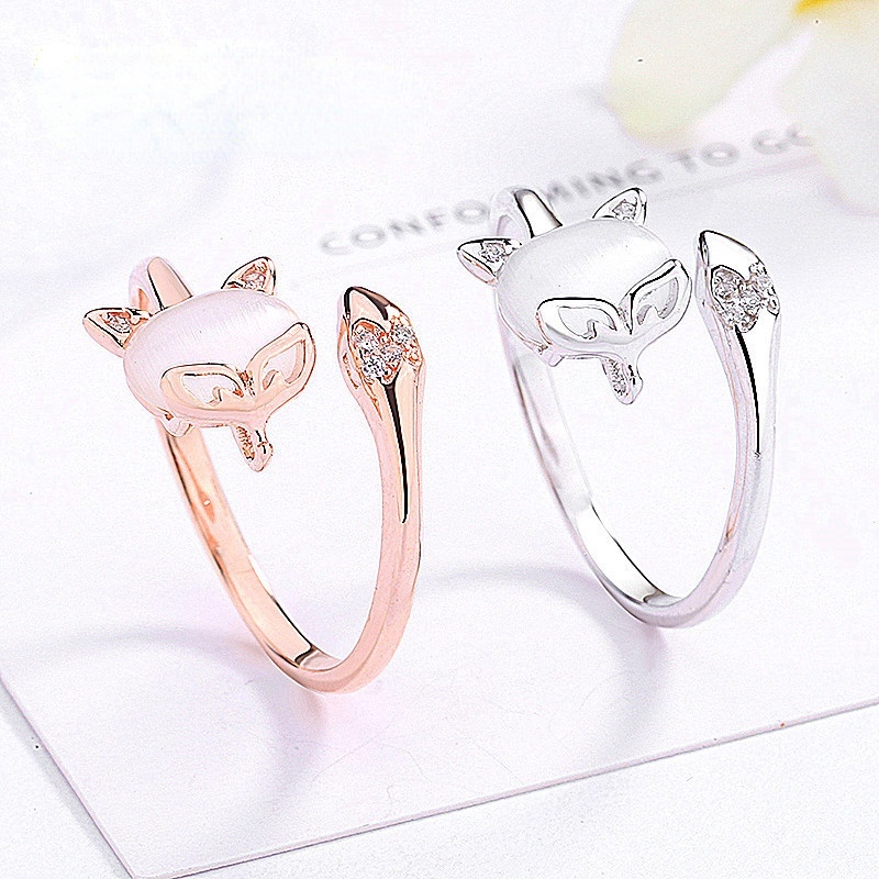 [ Fashion Simple Zircon Agate Fox  Finger  Rings Adjustable Open Rings Jewelry Gifts For Girl Friends ]