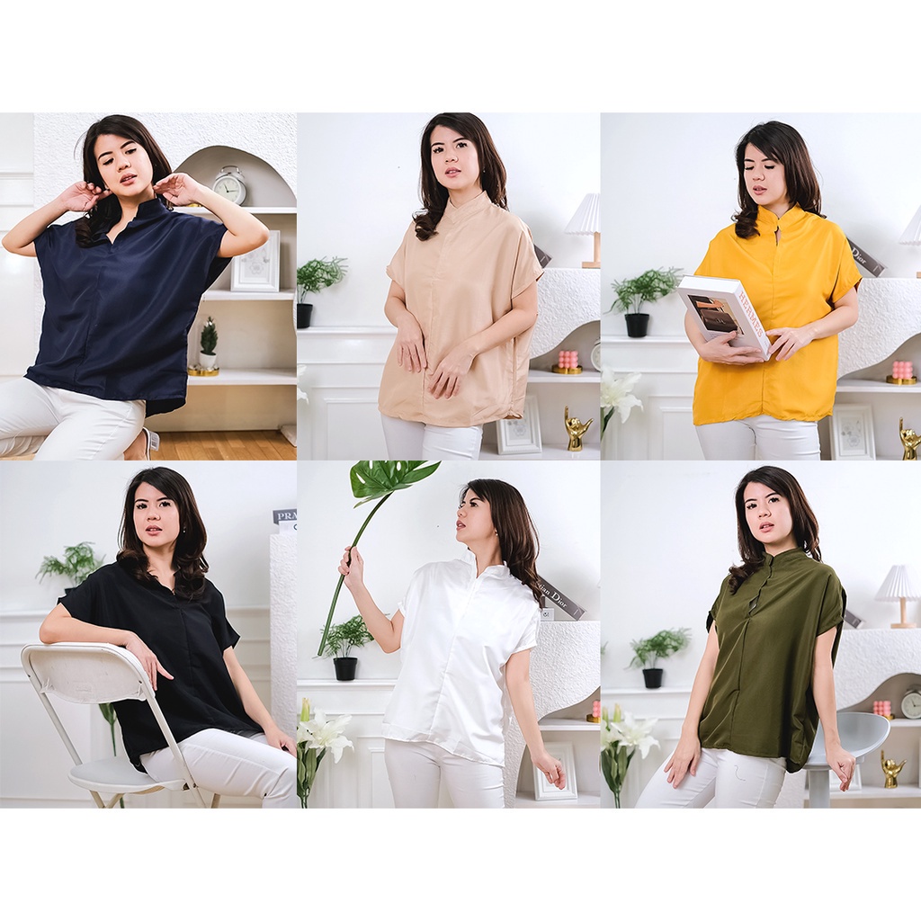 Tq88indonesia Baju Blouse Wanita Terbaru /  Safro Batwing Blouse / Blouse Kalong Lengan Pendek / Ootd / Outfit