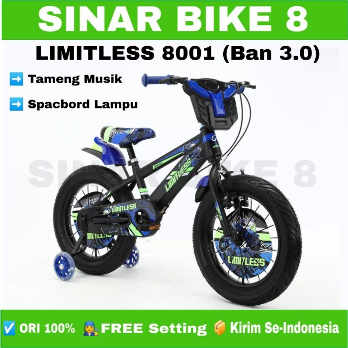 Sepeda Anak Laki BMX LIMITLESS 8001 Ukuran 12, 16 dan 18 Inch Ban Jumbo 3.0