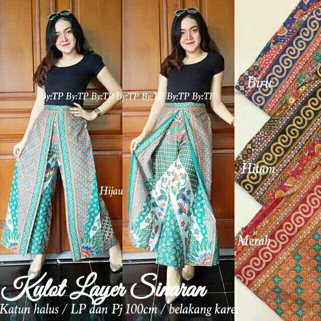 Kulot Layer Sinaran Batik Warna Tumpuk Celana Cullotes Pants Panjang Ethnic Bawahan Panjang