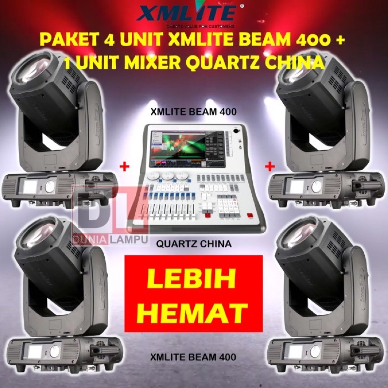 PAKET HEMAT 4 UNIT XMLITE MOVING BEAM 400 + 1 UNIT MIXER QUARTZ CHINA