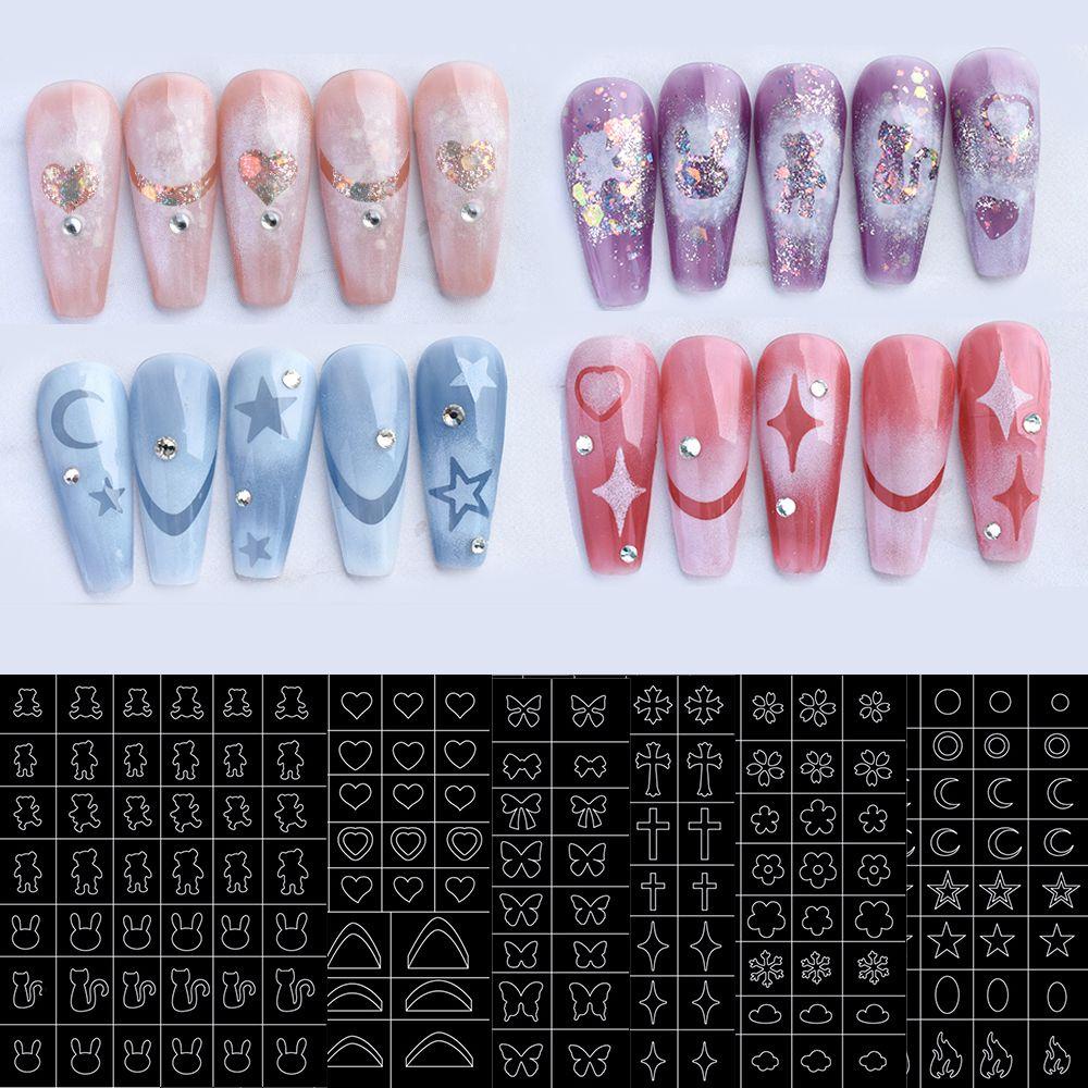 Mxbeauty Nail Art Airbrush Stensil Fashion Berlubang Self-Adhesive Sliders Manicure Aksesoris Salon Supply Desain DIY Nail Art Template