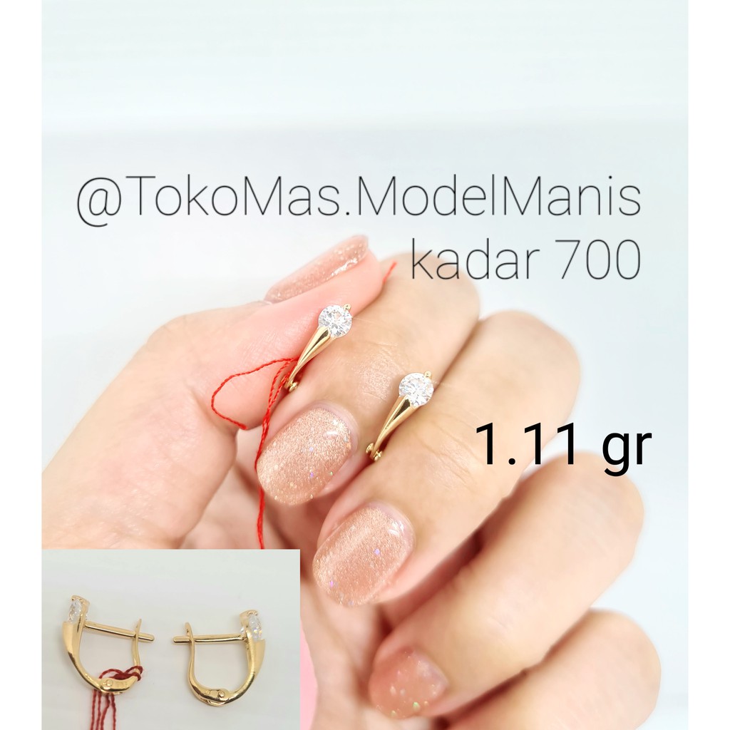 Anting Jepit Solitaire emas kuning 700 kadar 16k