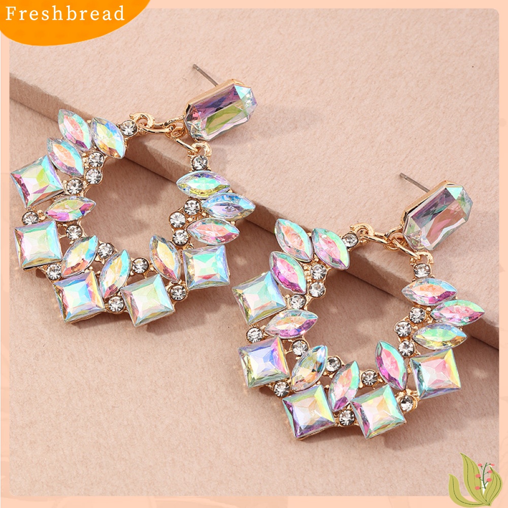 Terlaris Creative Women Geometric Eardrop Glitter Rhinestone Hoop Ear Stud Earrings Gift