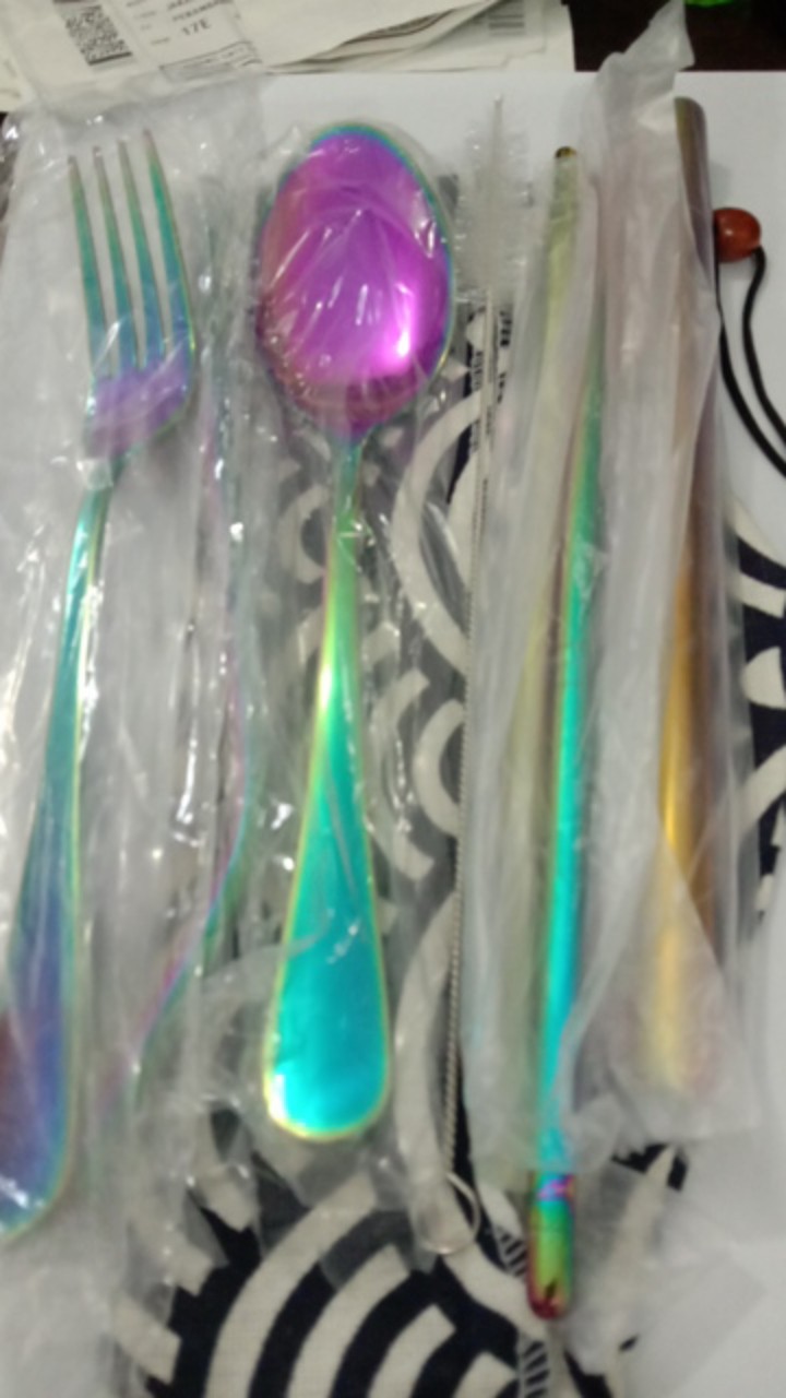 Cutlery Set Travel Sendok Garpu Sumpit Sedotan Warna Pouch Lipat