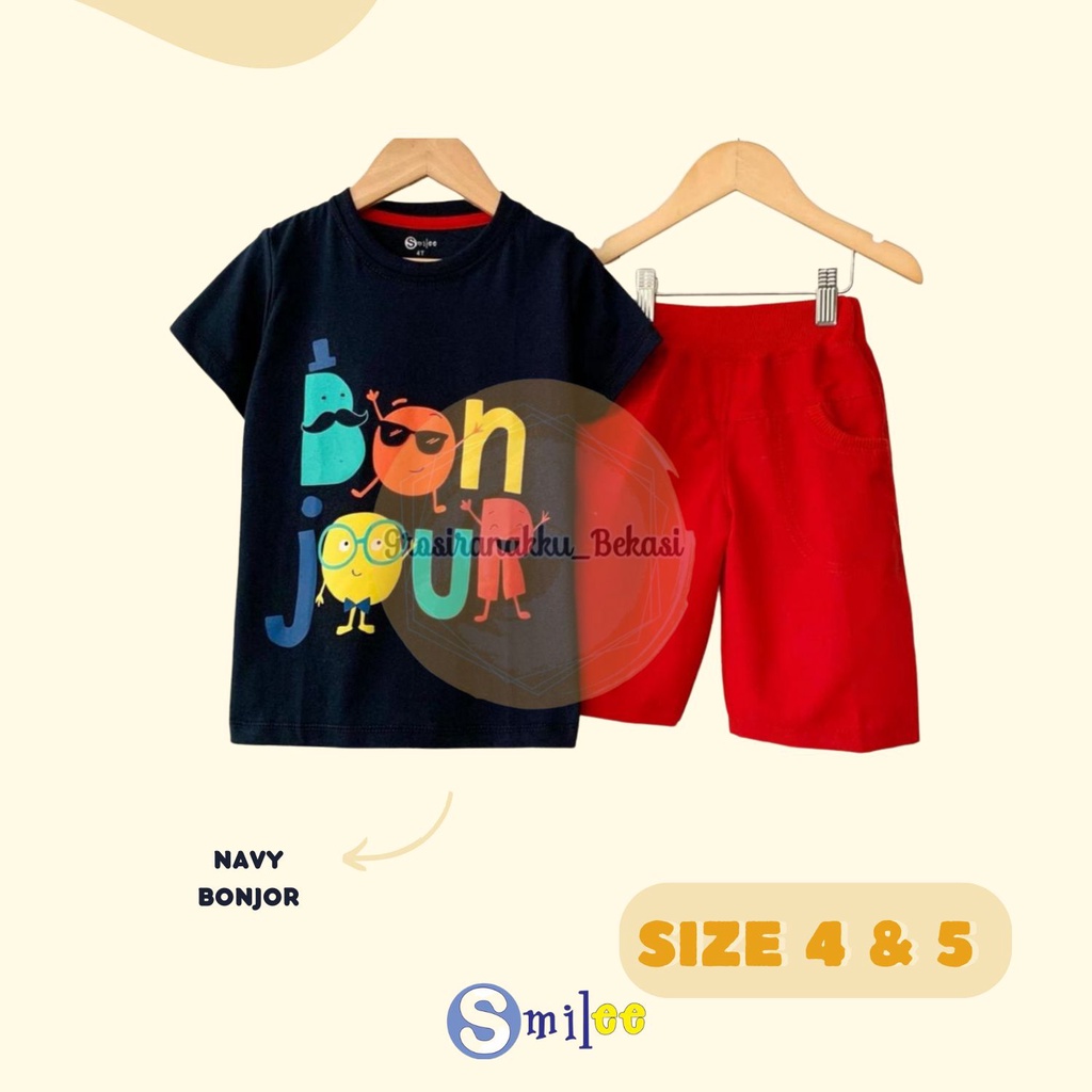 Setelan Anak Cowo Navy Bonjour Size 4&amp;5tahun Murah