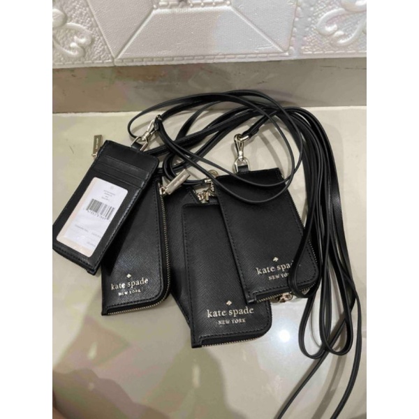 

KATE SPADE Staci Card Case Lanyard Black leather ghw