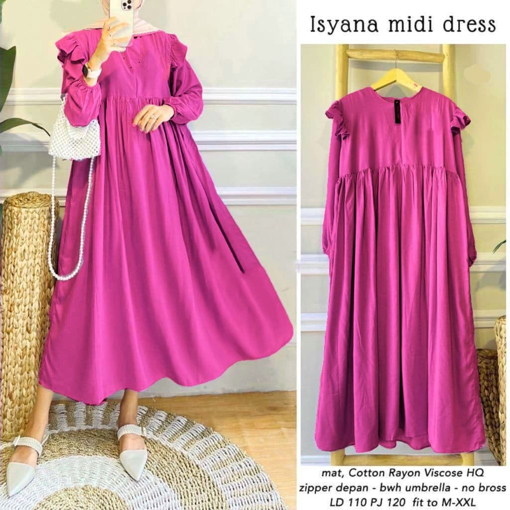 ISYANA MIDI DRESS - dress wanita / midi dress wanita / tunik basic / tunik polos / simple tunik / tunik kondangan